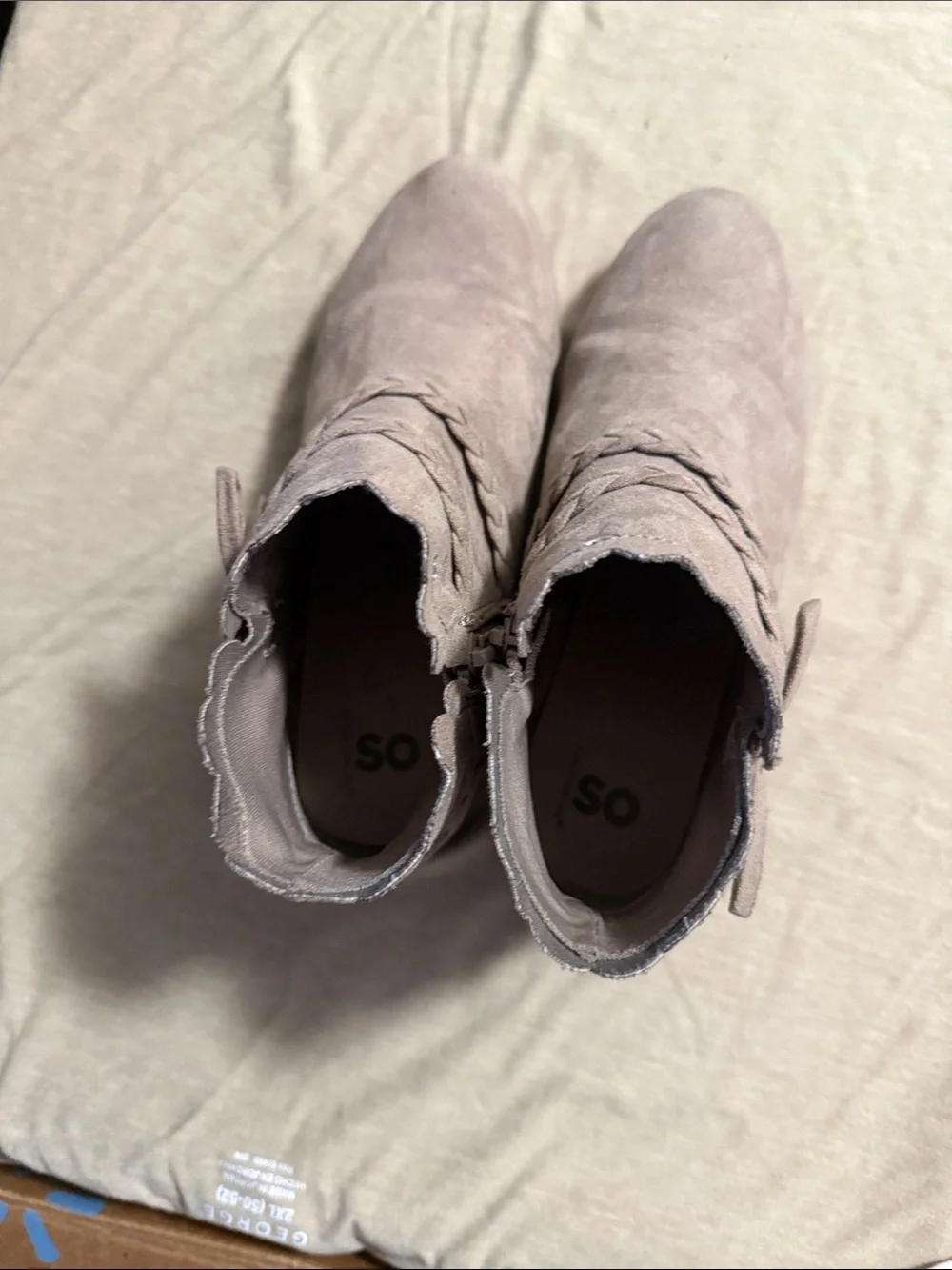 SO Kids Light Taupe Suede Ankle Booties with Braided Detail